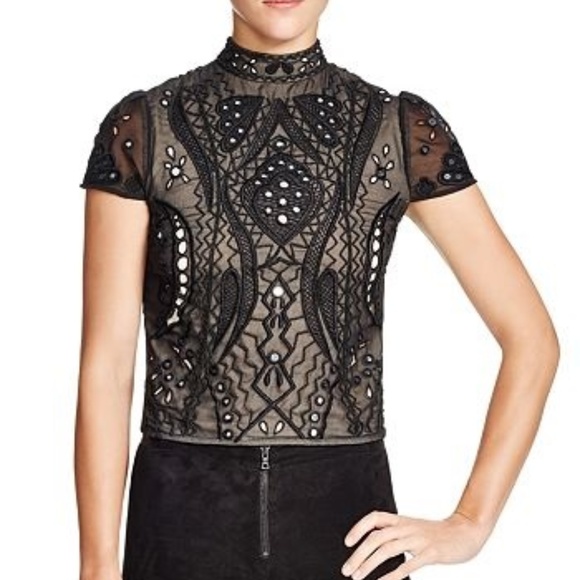 Alice + Olivia Tops - Alice + Olivia Viktoria High Neck Beaded Top